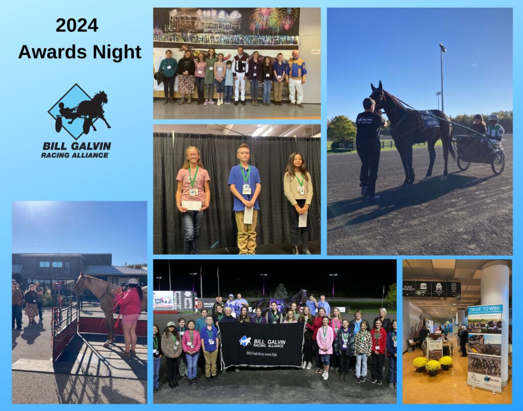 Collage of activities at the 2024 awards night for Bill Galvin Racing Alliance Youth Derby