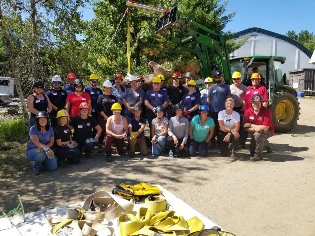 Equine Guelph Large Animal Emergency Rescue training participants at Whinny Hill in Nova Scotia