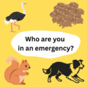 Cartoon animals depicting human personalities ostrich, lemming, squirrel, dog